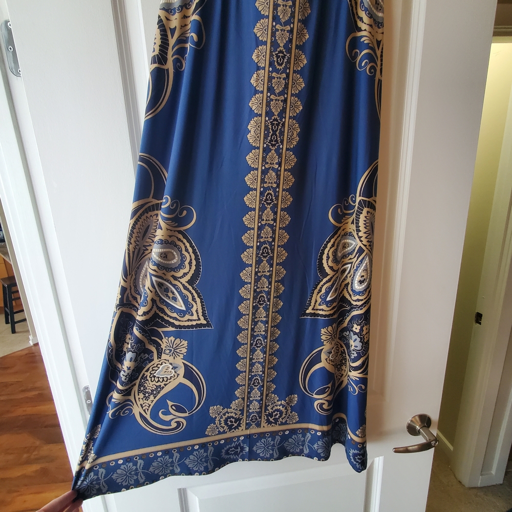 Vince Camuto Blue and Gold Maxi Skirt